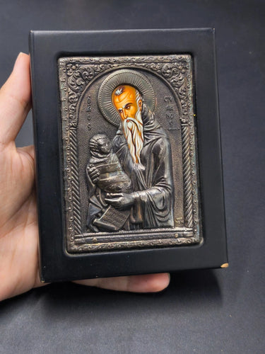 Vintage CIARTE 950 Silver Saint Stylianos Child Orthodox Byzantine Icon Greek