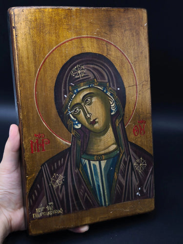 RARE Greek Orthodox Icon Virgin Mary Theotokos HAND SIGNED K. GEORGAKOPOULOS