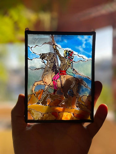 Handmade Vintage Stained Glass Saint George Icon Suncatcher – Orthodox Christian Holy Warrior Window Hanging Art, Spiritual Home Decor Gift (5.9" x 4.5")