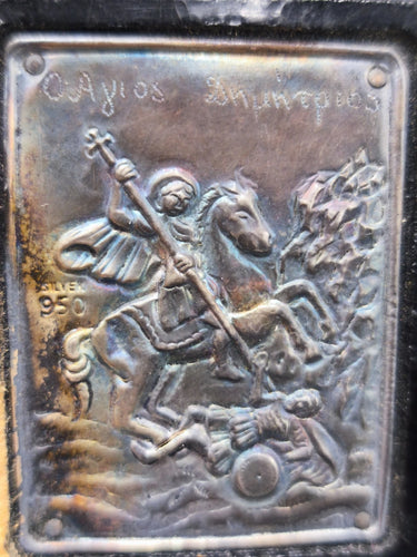 Vintage 950 Silver Greek Orthodox Icon Saint Demetrios Byzantine Art Greece