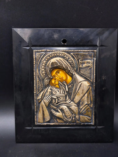 Greek Orthodox Silver 950 crystal Byzantine Icon Virgin Mary Plaque