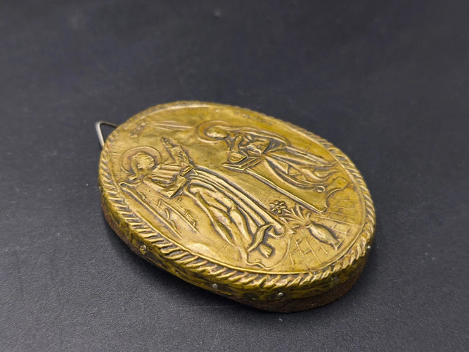 Antique Greek Orthodox Icon Plaque – Annunciation of Virgin Mary Tinos Wood Back