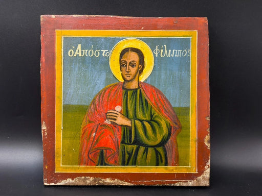 19th Antique Century Greek Orthodox Icon Apostle Philip Hand Painted Wood