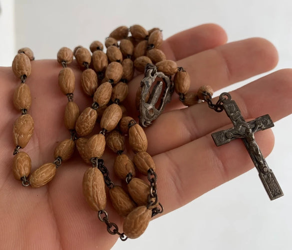 Antique Rosary Relic Madonna Earth Of Roma Bones Olive National Beads ⭐