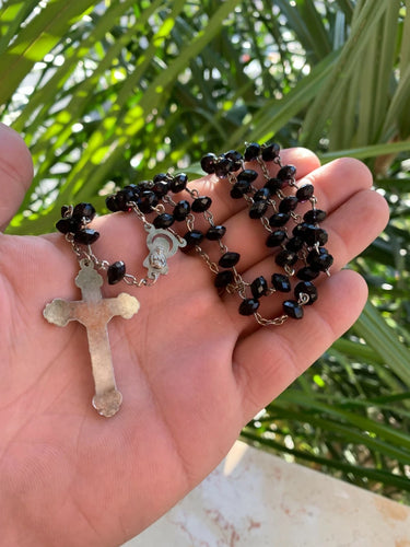 Rosary Vintage crystal black/purple beads Crucifix Catholic Italian †