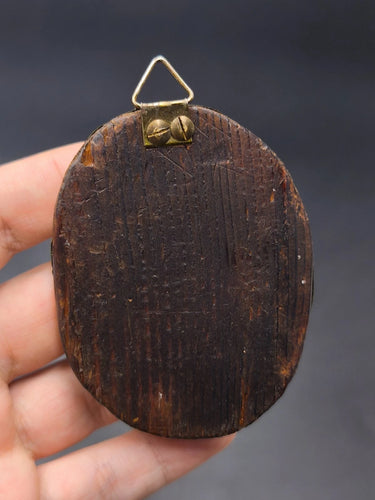 Antique Greek Orthodox Icon Plaque – Annunciation of Virgin Mary Tinos Wood Back