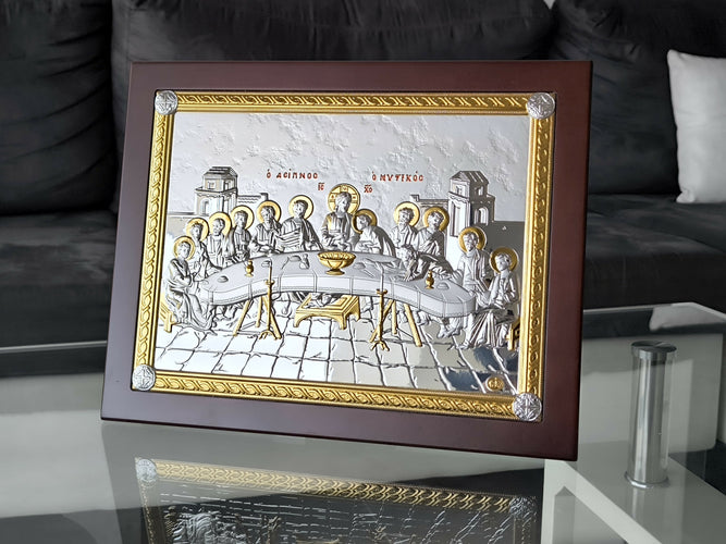 The Last Supper 13.77 "Icon 950 Silver Holy Handicraft Christian Gold byzantine