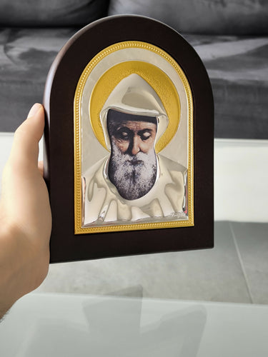 Saint Charbel Icon 8.07" Nikolaos Silver 950 Standing \ Hanging Christian Icons