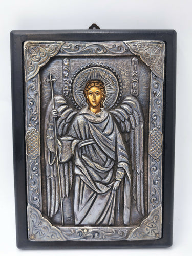 Vintage Archangel Michael Silver Icon 950 Pure Silver Plaque, Byzantine Greek Orthodox Wall Art, Saint Michael Plaque, Home Altar Gift