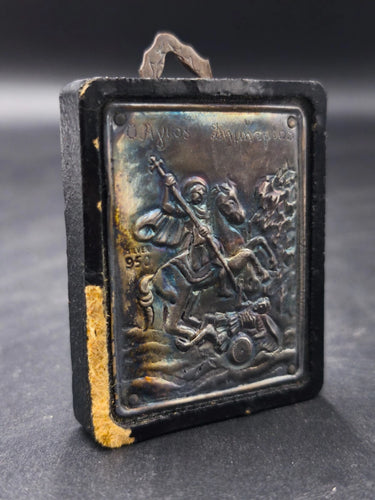 Vintage 950 Silver Greek Orthodox Icon Saint Demetrios Byzantine Art Greece