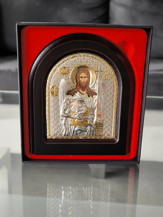 John the Baptist Icon 4.33" Silver 950° religious Wood Handicraft Christianity