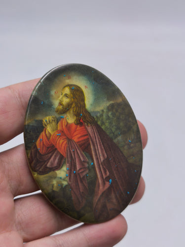 Vintage Jesus Christ Oval Icon Plaque | Praying Jesus Religious Wall Hanging | Christian Devotional Art | Catholic / Orthodox Holy Image
