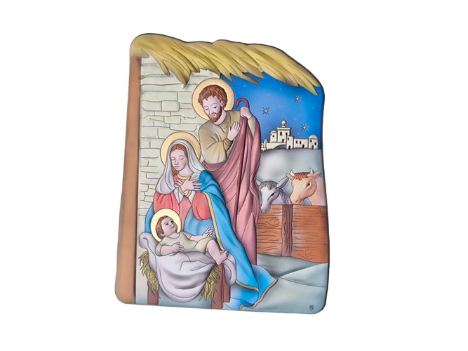 Nativity Icon 5.51" Christmas 950 Silver Italy Handicraft byzantine Holy Family