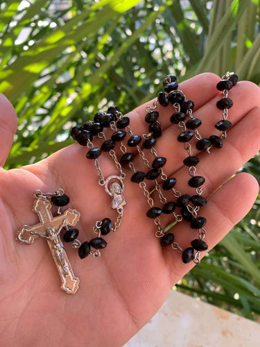 Rosary Vintage crystal black/purple beads Crucifix Catholic Italian †
