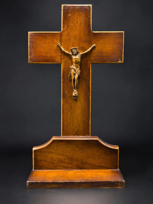 Vintage Standing Crucifix 14" Large Wooden Altar Cross Catholic Jesus Corpus