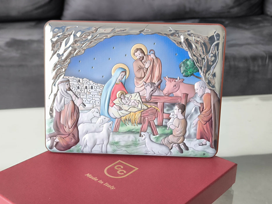 Christmas Nativity Icon 5.51" 950 Silver Italy Handicraft byzantine Christianity