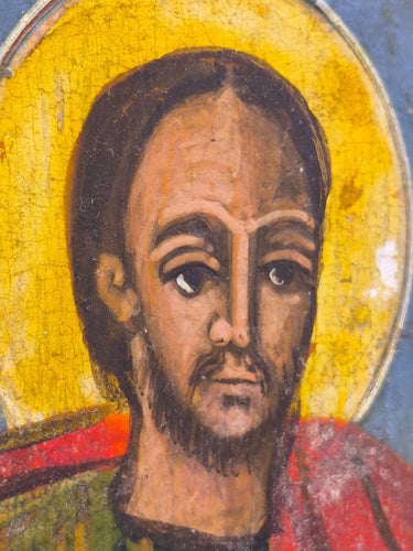 Antique Greek Orthodox Icon Saint James Apostle Hand Painted Wood 9x9"