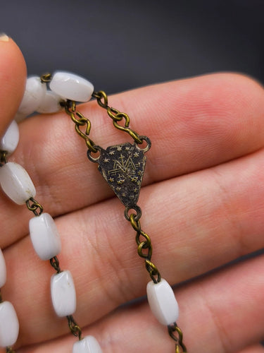 Vintage White Opaline Glass Rosary Beads 20g Religious Prayer Necklace