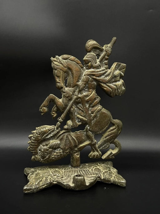 Vintage Brass St. George and the Dragon Figurine Statue Sculpture Desk Decor 7.2"