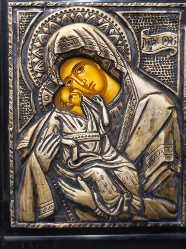 Greek Orthodox Silver 950 crystal Byzantine Icon Virgin Mary Plaque