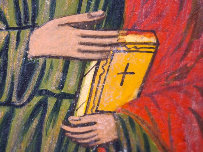 Antique 19th C. Greek Orthodox Icon Saint Luke Evangelist Hand Painted Wood