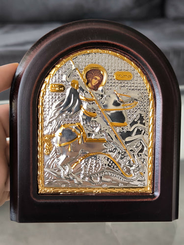 Saint George Icon 4.33" Silver 950° Religious Wood Handicraft Christianity