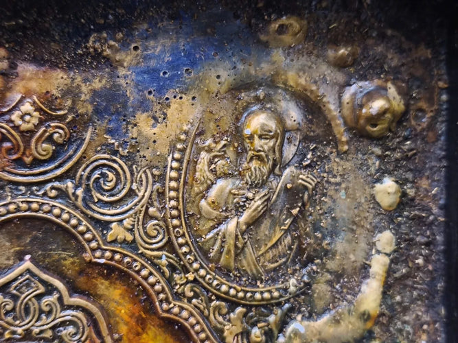 Vintage Greek Orthodox Relief Icon Nikos Varveris Affresco Handmade Jesus