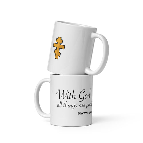 Matthew 19:26 White Glossy Mug