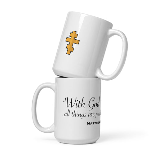 Matthew 19:26 White Glossy Mug