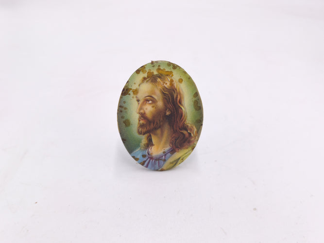 Vintage Jesus Christ Oval Desk Frame Icon | Small Catholic Religious Stand Plaque | Sacred Heart Portrait Keepsake | Christian Home Altar