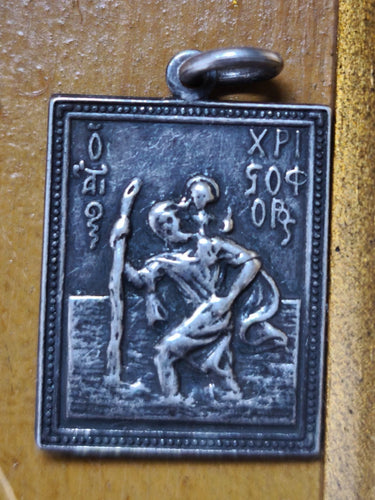 Vintage 925 Sterling Silver Virgin Mary & St Christopher Icon Pendant Plaque 7g