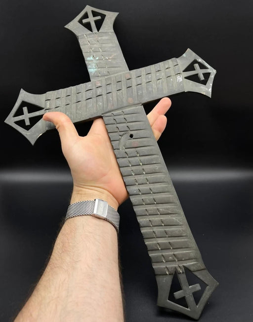 Large Vintage Processional Cross | 19.6" Heavy Metal Coptic Wall Cross | Handcrafted Christian Altar & Home Decor Collectible