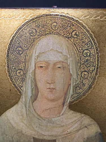 Vintage Virgin Mary Wood Icon Plaque Wall Art Byzantine Madonna Gold Gilt
