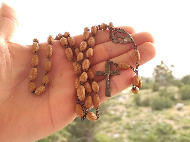 Antique Rosary Relic Madonna Earth Of Roma Bones Olive National Beads ⭐