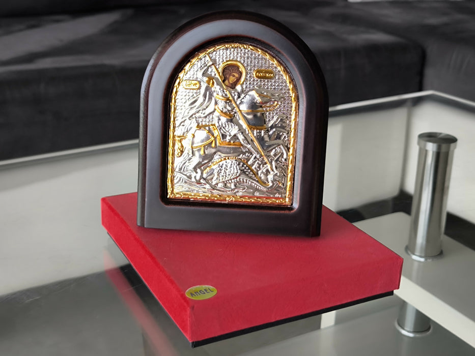 Saint George Icon 7.48" Silver 950° Religious Wood Handicraft Christianity