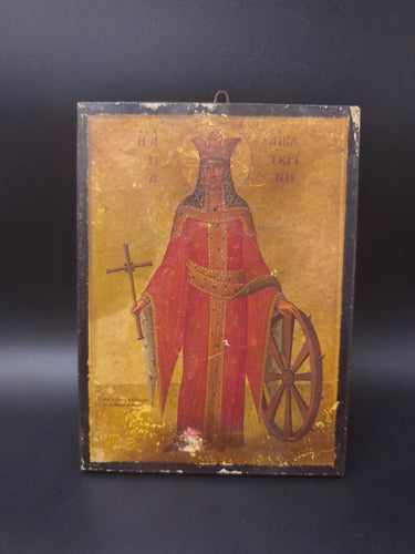Greek Orthodox Icon St Catherine Wood Panel Christos Liondas Athens