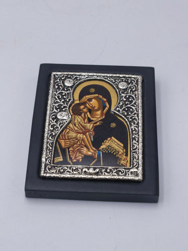 925 Sterling Silver Virgin Mary & Jesus Icon, Greek Byzantine Orthodox Iconography, Small Travel Wall Altar Art, Religious Christian Gift