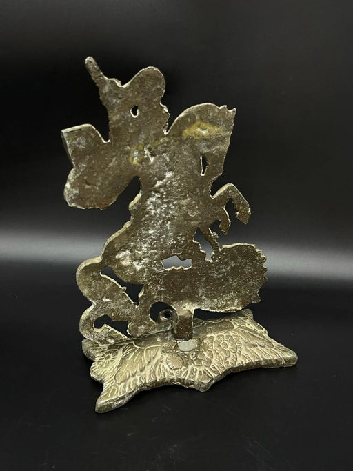 Vintage Brass St. George and the Dragon Figurine Statue Sculpture Desk Decor 7.2"
