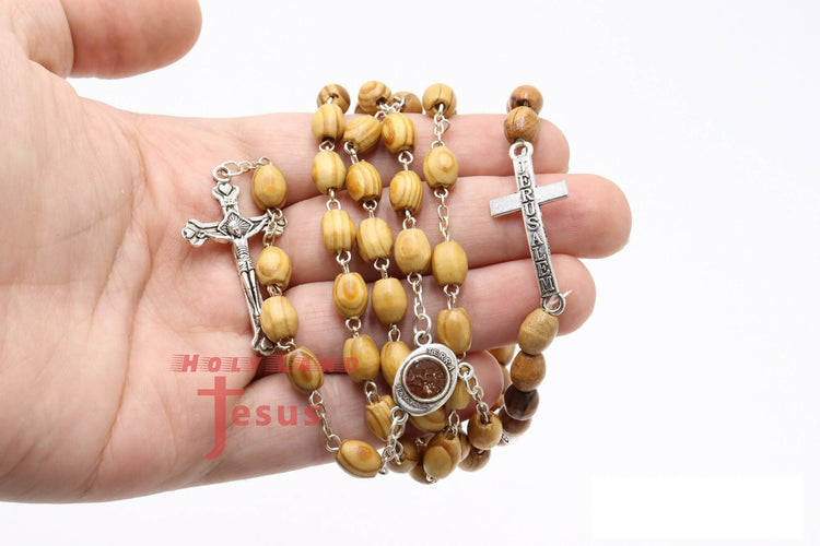 Rosary with Bracelet Olive Wood set Hand Made Holy Land Jerusalem Cross