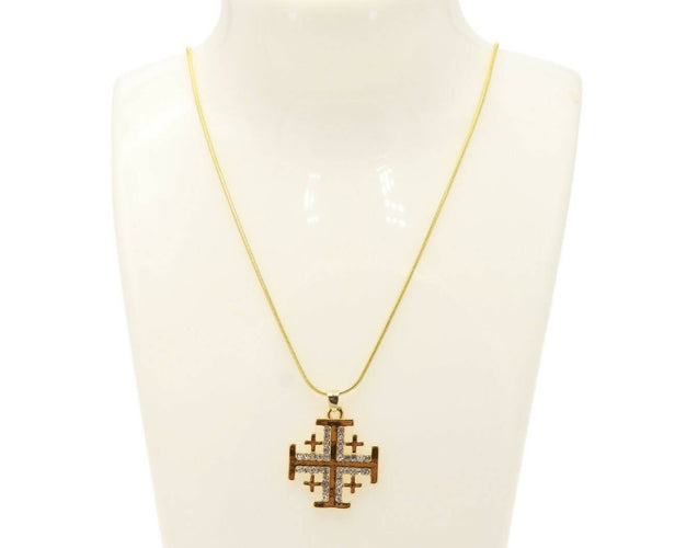 Cross Jerusalem Necklace Pendant Christianity Gold Chain Holy Land Jewelry