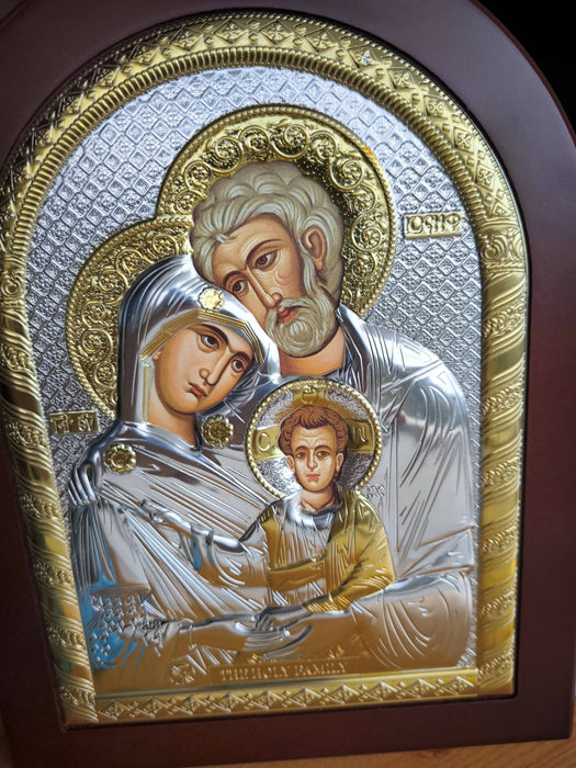 THE HOLY FAMILY 13 x 9.84 inch Icon Handicraft hanging \ standing Gold Silver 950 Jerusalem Christian Byzantine art