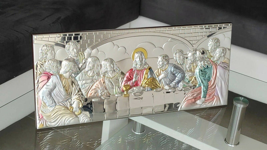 The Last Supper 9.05 " Colored Silver 950 Holy Icon Jerusalem Christian Religion