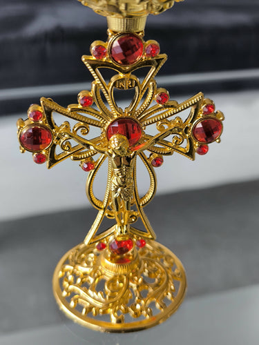 Candleholder Holy Land Metal Gold Cross Decoration Jeweled Accent Gift Crucifix Religion Home Blessed