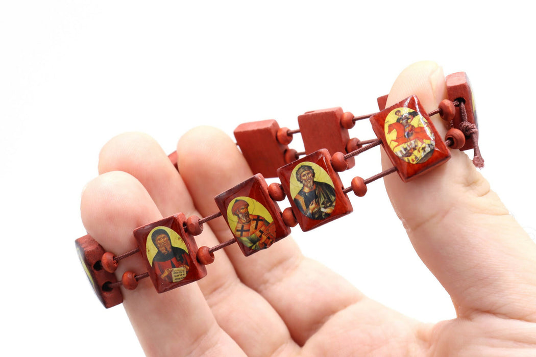 4 PCS Wood Bracelet Red all saints Beads Stretch Hand Made Holy Land Women Men