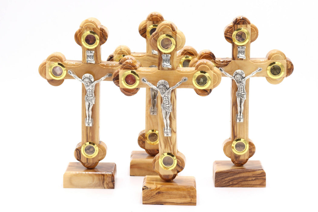 4 PCS Olive Wood Cross Crucifix Hand Made Standing Holy Land Jerusalem Blessed