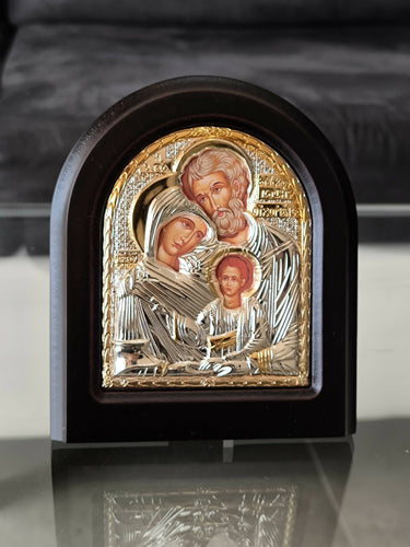 THE HOLY FAMILY 5.51 x 4.72 inch Icon Handicraft hanging \ standing Gold Silver 950 Jerusalem Christian Byzantine art