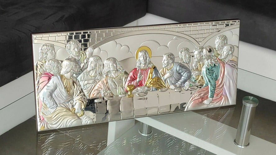 The Last Supper 23.6'' Silver 950 Holy Icon Colored Handicraft Christian Gold and Silver with Box Made by Nicolaos