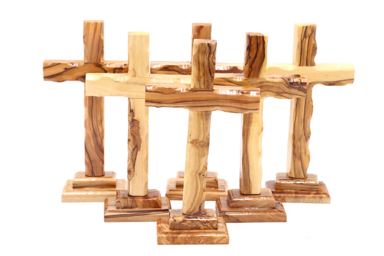 6 Pcs Cross Hand made Olive Wood Jerusalem Standing Crucifix Holy Land