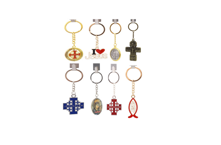 Cross Key Chain ring JERUSALEM Holy Land Religion Gift Accessories Saint Benedict Jesus Fish Crucifix Virgin Mary Icon