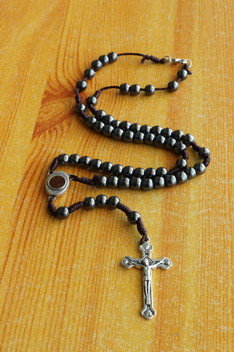 Necklace Rosary Black Hematite Jerusalem Hand Made Holy Land Beads Crucifix